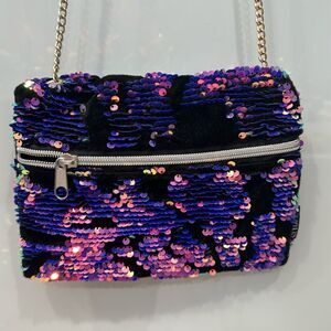 Dark Purple Pink Black Scattered Sequin Velvet Zipper Crossbody Purse Bag